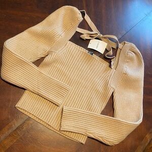 Forever 21 Ribbed Tan Sweater with Tie Back